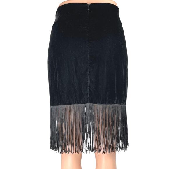 Zara Black Velvet Velour Fringe High Wasited Straight Pencil Wrap Mini Skirt M - Picture 3 of 6